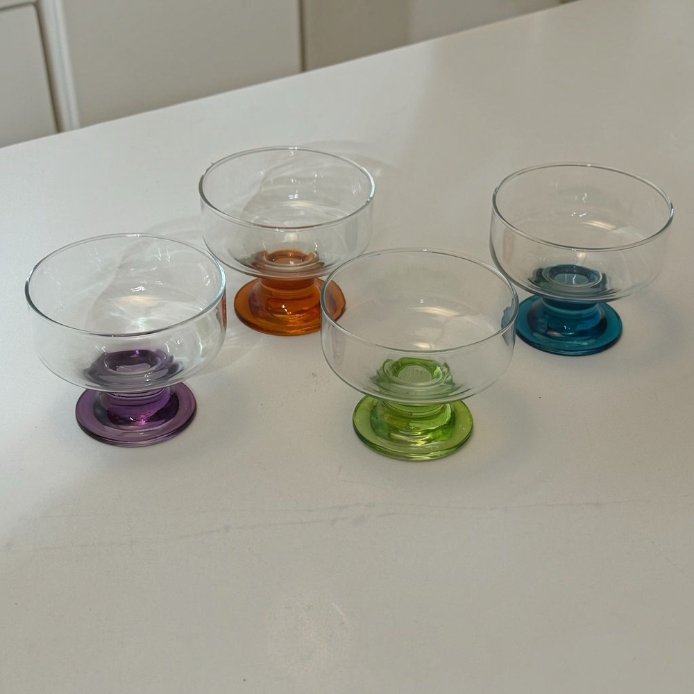 Vintage MCM Footed Pedestal Glass Dessert Sherbert Bowls Colorful Set of 4